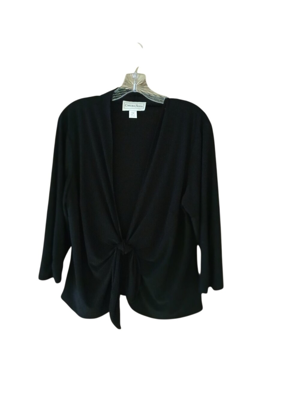Chelsea Suite Black 3/4 Sleeve Tie Front Blouse Size 14W